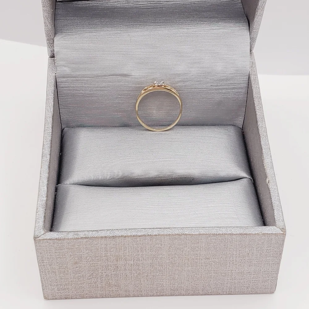 10K Yellow Gold Scroll Diamond Accent Ring - Tiny Baby Ring Knuckle Ring